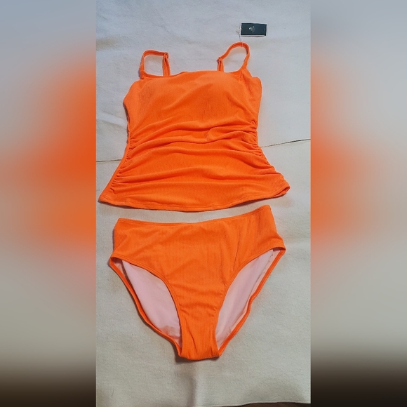 Eomenie Bright Orange Ribbed Tankini With Tummy Control. NWT Sz L - Picture 3 of 9